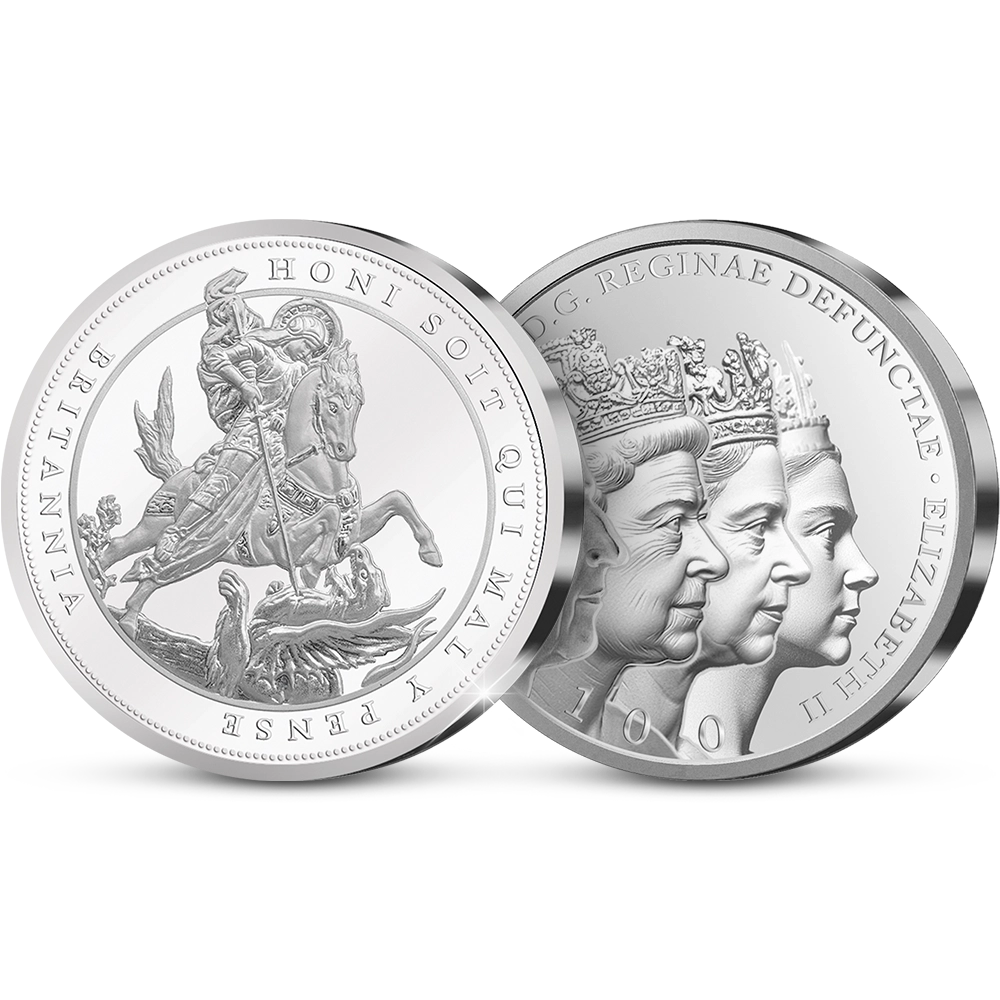 Die erste englische Prägung der Gedenkausgabe „Queen Elizabeth II: A Century of Majesty“