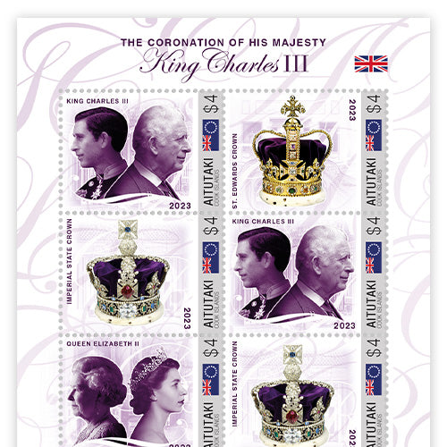 Den offiziellen Briefmarkenbogen Die Krönung Seiner Majestät König Charles III. des Vereinigten Königreichs