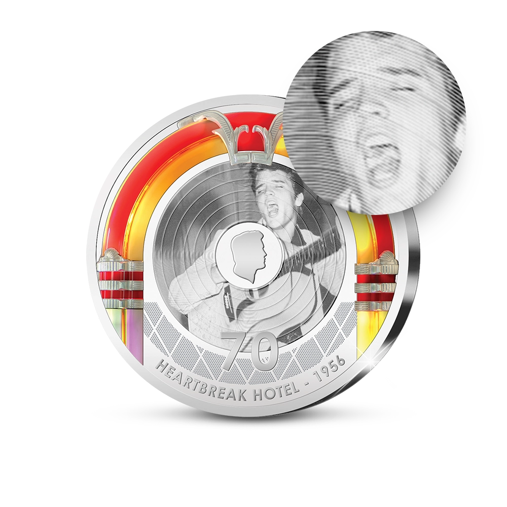 Die Scoop Erstprägung der amerikanischen Gedenkausgabe 'Elvis' Heartbreak Hotel 70th Release Anniversary'