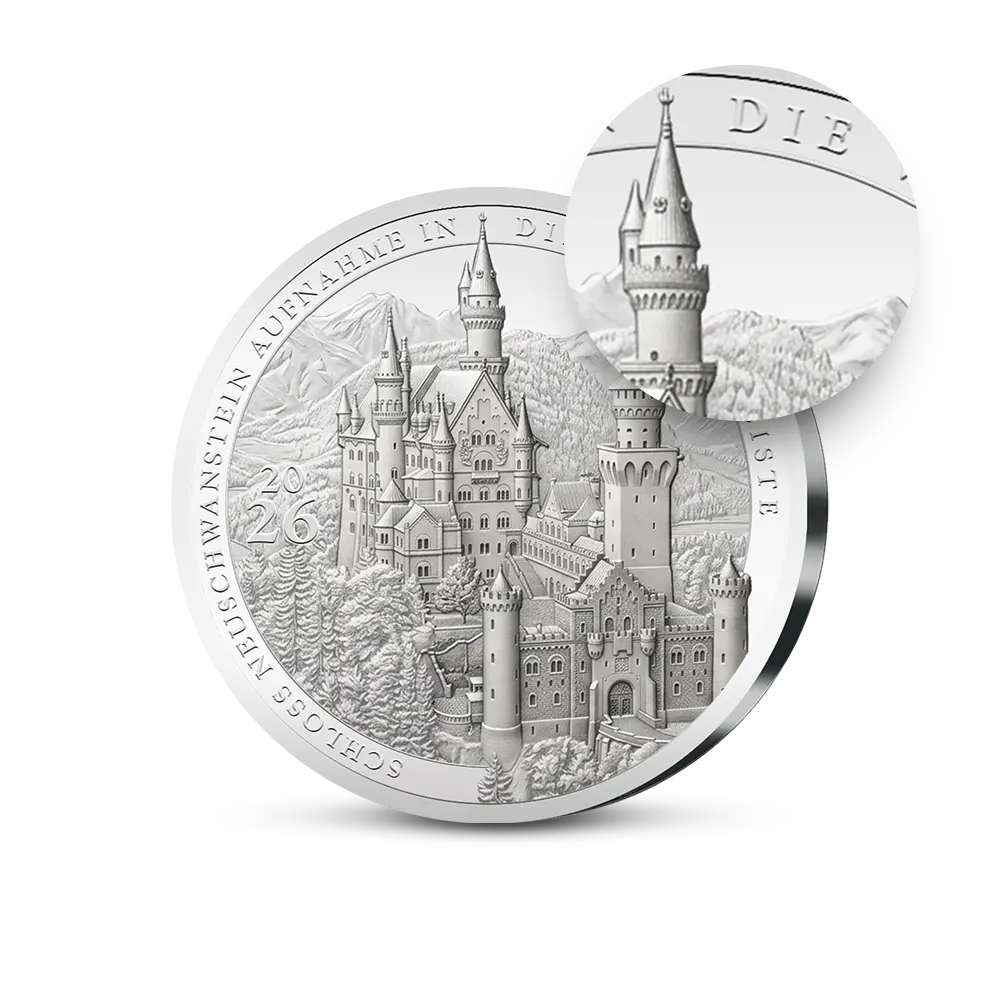 Die Deutsche Gedenksausgabe 2026 „Schloss Neuschwanstein Aufname in die Welterbeliste”