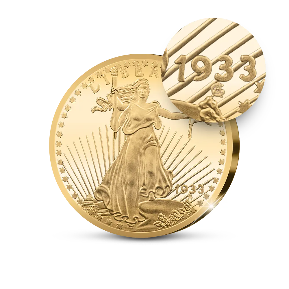 Die originale Nachprägung der amerikanischen: The USA 20 Gold-Dollar Double Eagle 1933 Coin