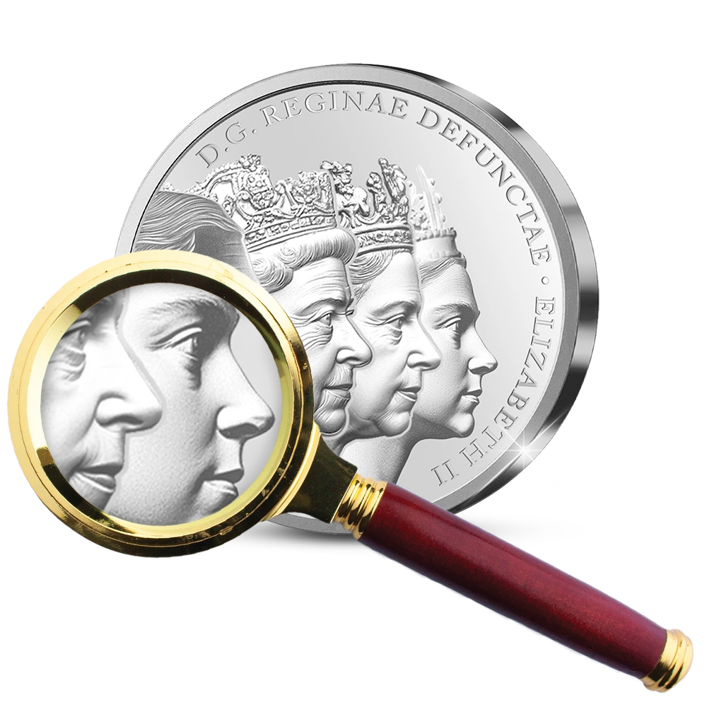Die erste englische Prägung der Gedenkausgabe „Queen Elizabeth II: A Century of Majesty“