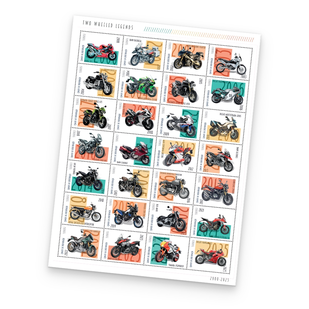 Briefmarkenbogen 'Geschichte des Motorrads'
