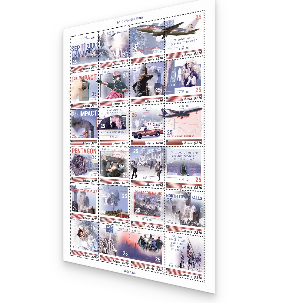 Der erste Ausgabetag des Briefmarkenbogens „USA 9/11 25th Anniversary“