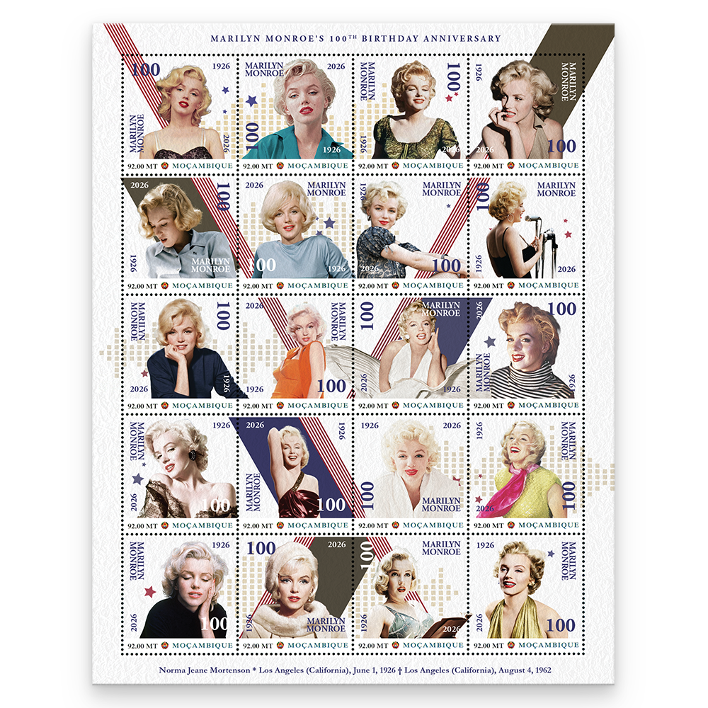 Den Briefmarkenbogen "Marilyn Monroe's 100th Birthday Anniversary"