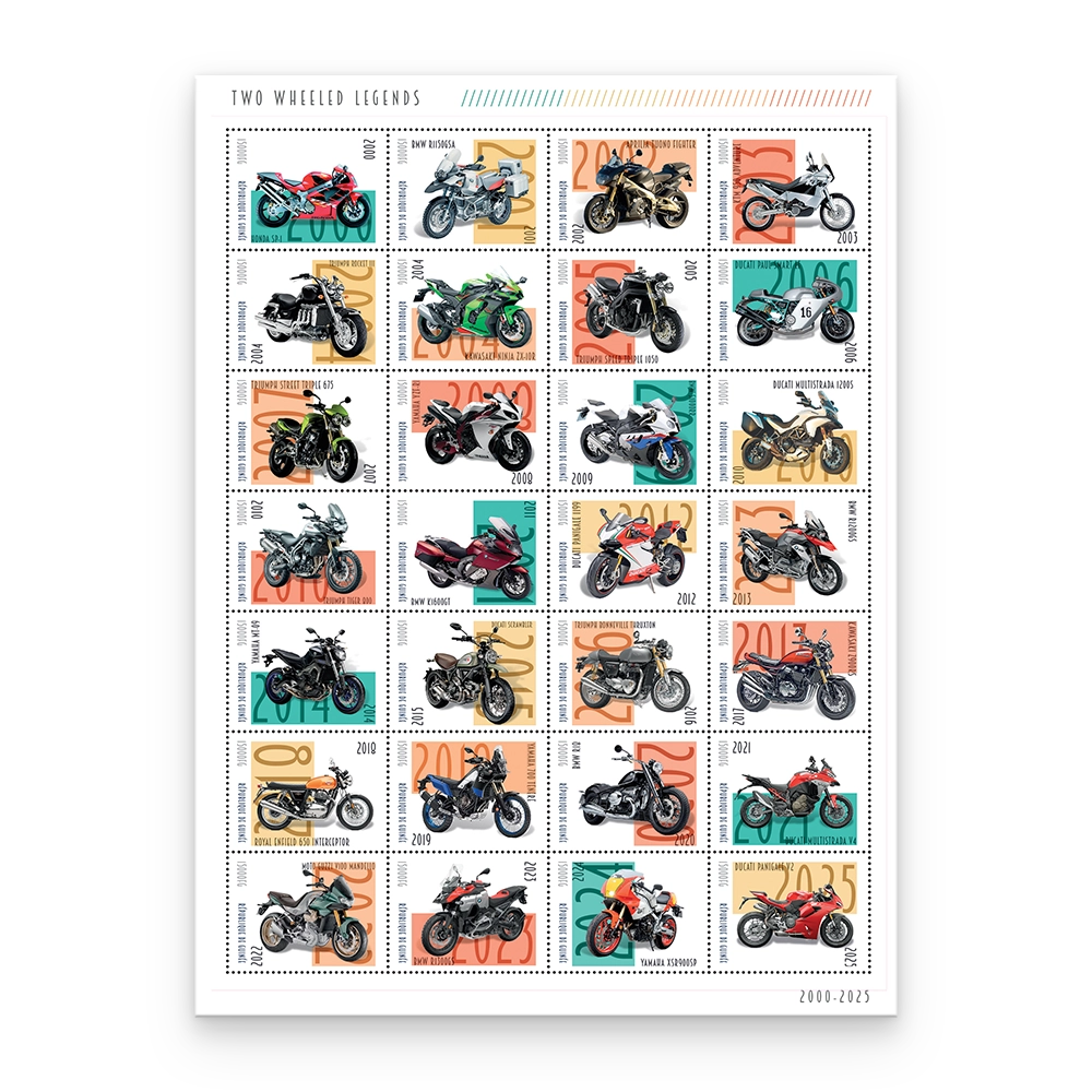 Briefmarkenbogen 'Geschichte des Motorrads'