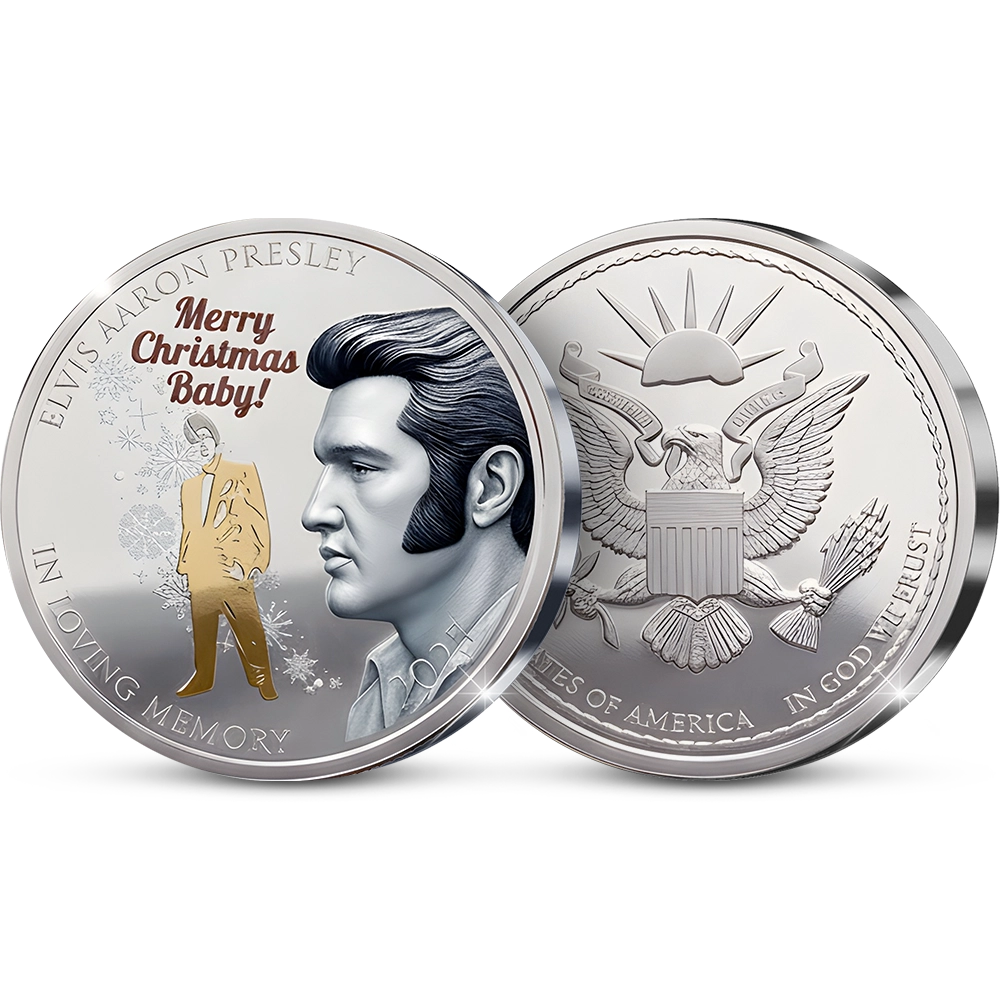 Den Ersten Prägung der Amerikanischen Gedenkausgabe „Elvis Presley, the Christmas Tribute 2025”