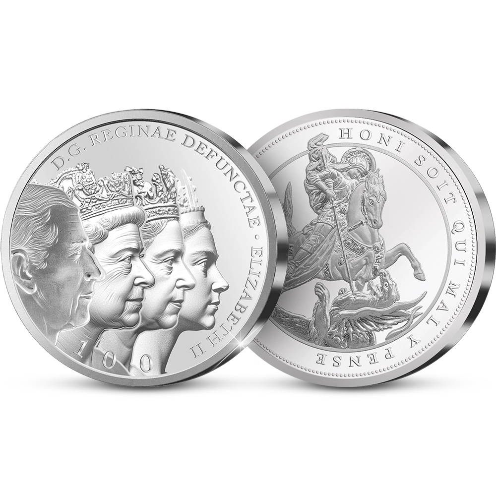 Die erste englische Prägung der Gedenkausgabe „Queen Elizabeth II: A Century of Majesty“