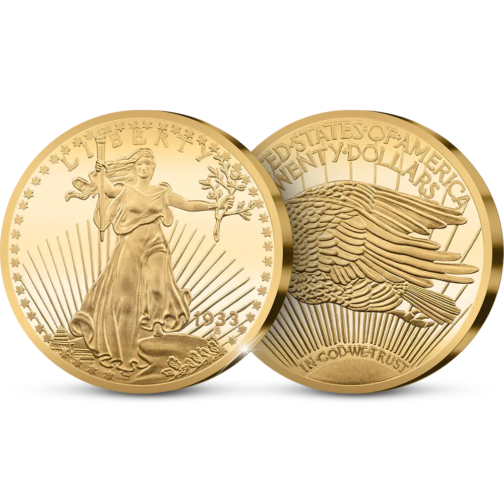 Die originale Nachprägung der amerikanischen: The USA 20 Gold-Dollar Double Eagle 1933 Coin