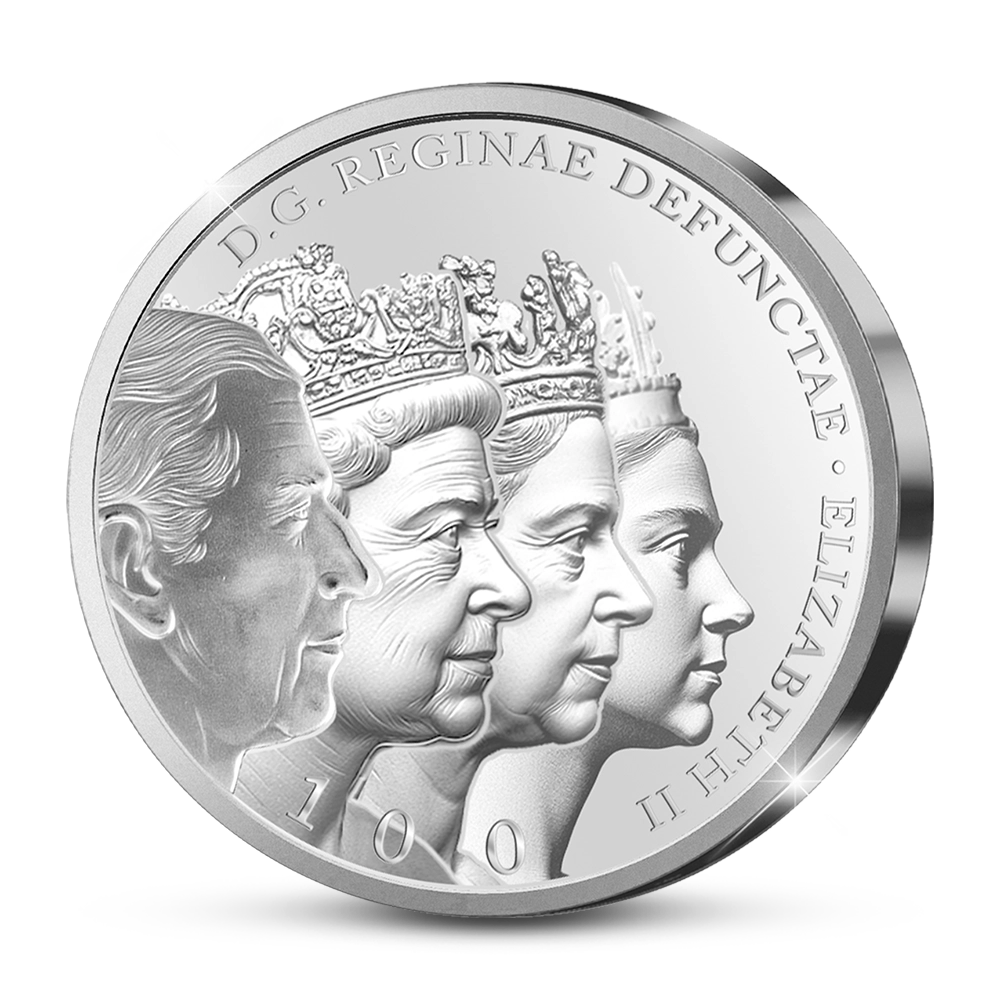 Die erste englische Prägung der Gedenkausgabe „Queen Elizabeth II: A Century of Majesty“