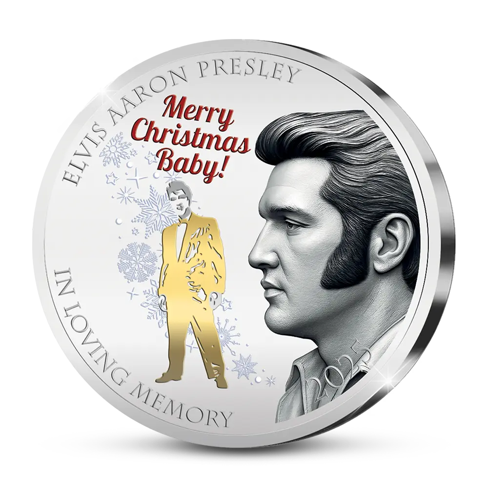 Den Ersten Prägung der Amerikanischen Gedenkausgabe „Elvis Presley, the Christmas Tribute 2025”