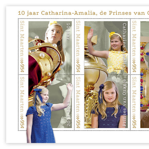 Der offizielle Briefmarkenbogen „10 Jahre Prinzessin von Oranien: Catharina-Amalia der Niederlande“ 2013-2023