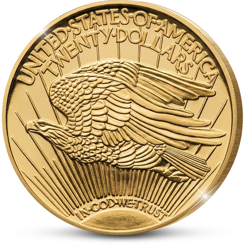 Die naturgetreue „Giant“-Nachprägung der kostbarsten Münze der Welt: „The USA 20 Gold-Dollar Double Eagle 1933 Coin“
