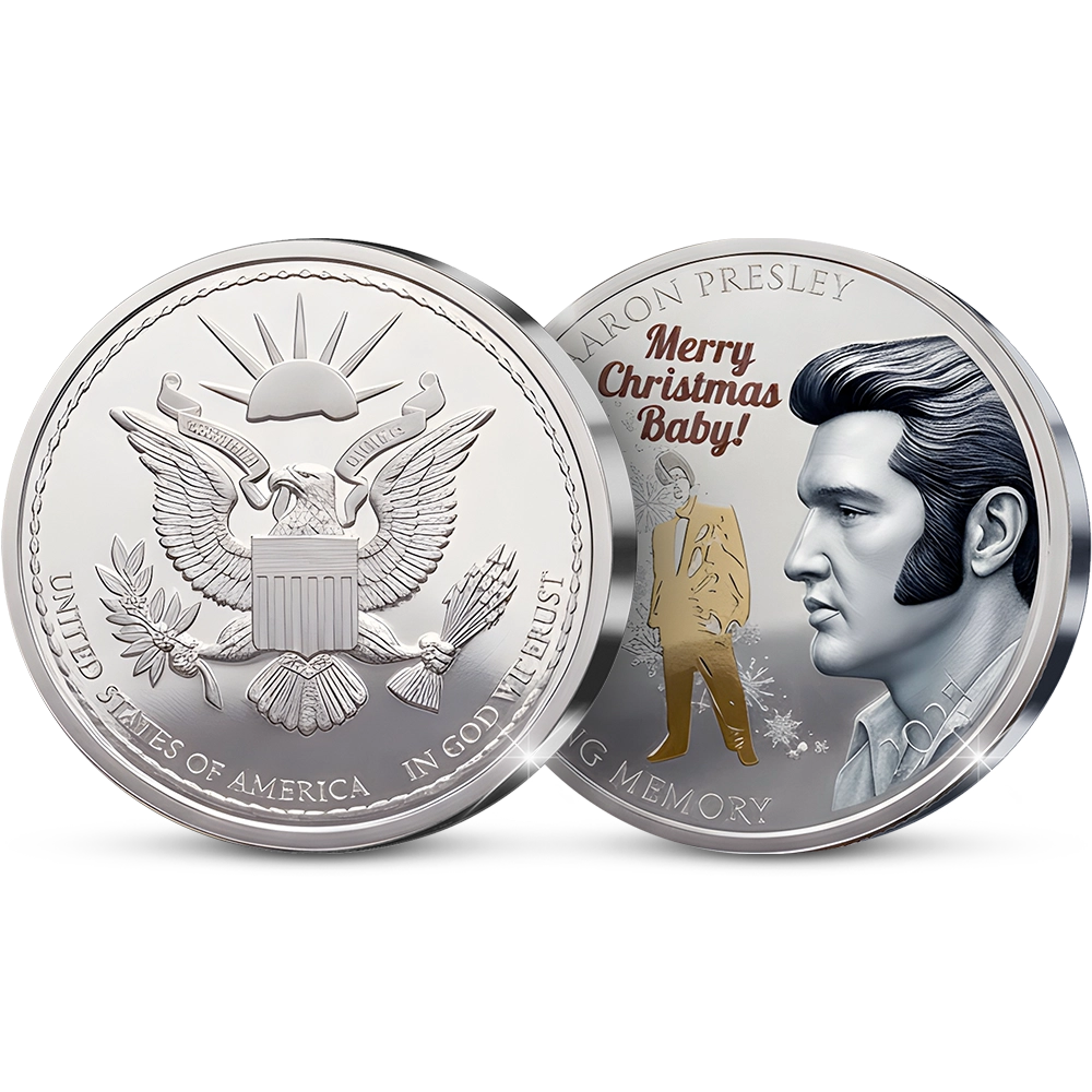 Den Ersten Prägung der Amerikanischen Gedenkausgabe „Elvis Presley, the Christmas Tribute 2025”