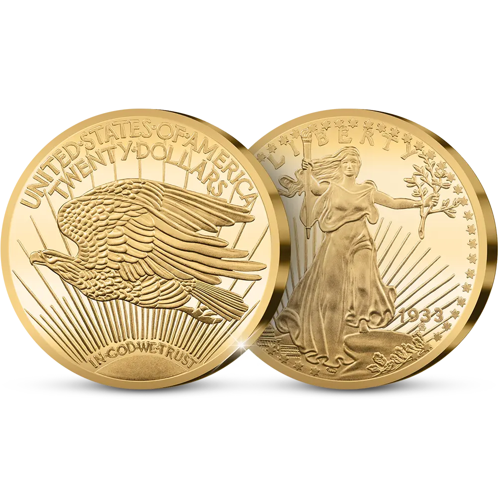 Die originale Nachprägung der amerikanischen: The USA 20 Gold-Dollar Double Eagle 1933 Coin