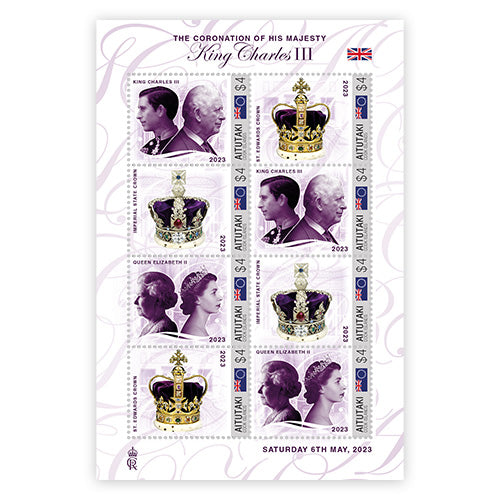 Den offiziellen Briefmarkenbogen Die Krönung Seiner Majestät König Charles III. des Vereinigten Königreichs