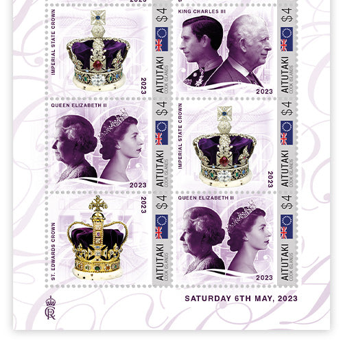 Den offiziellen Briefmarkenbogen Die Krönung Seiner Majestät König Charles III. des Vereinigten Königreichs