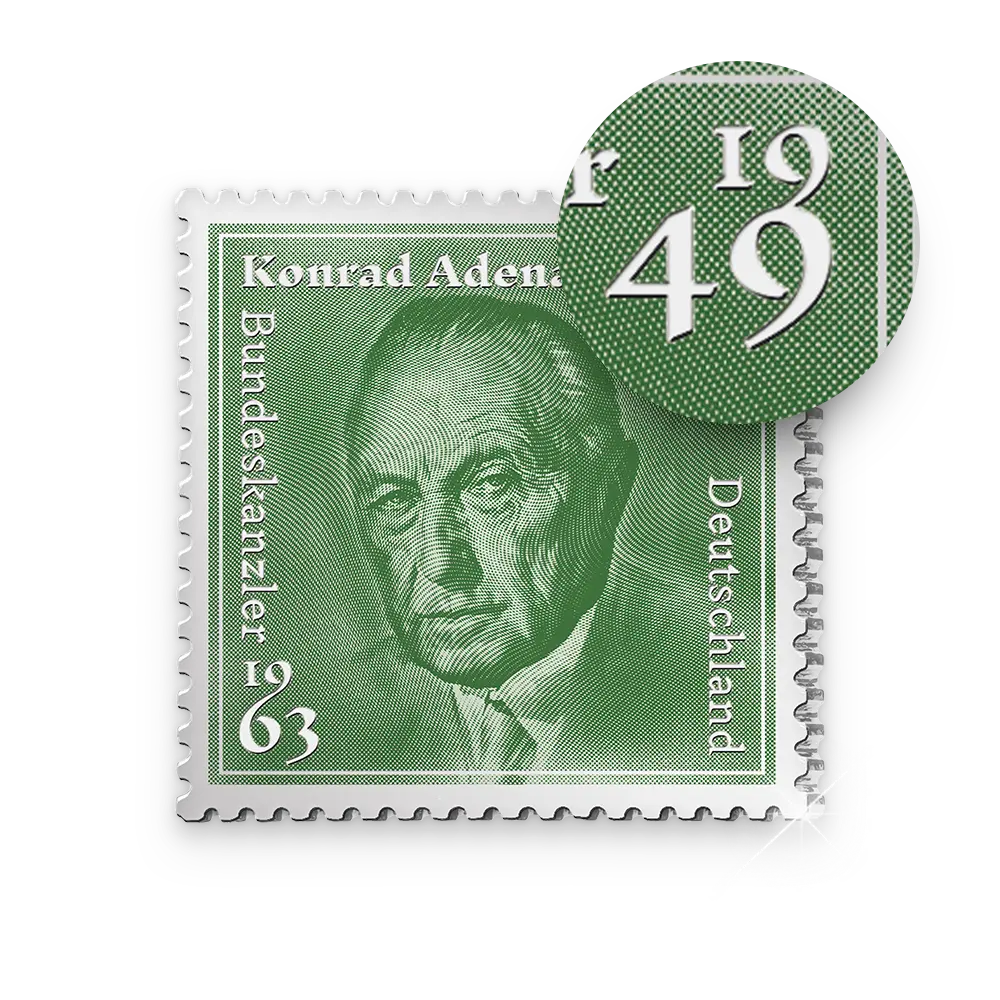 Die versilberte Jubiläumsbriefmarke „Konrad Adenauer“