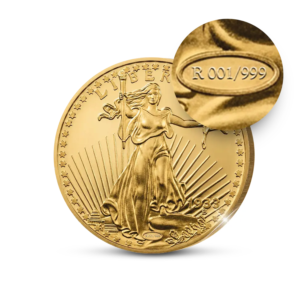 Die naturgetreue „Giant“-Nachprägung der kostbarsten Münze der Welt: „The USA 20 Gold-Dollar Double Eagle 1933 Coin“