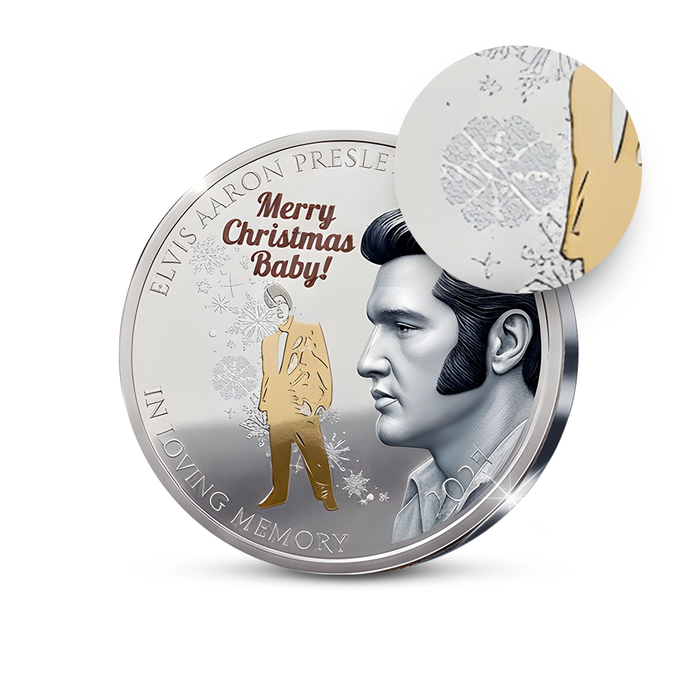 Den Ersten Prägung der Amerikanischen Gedenkausgabe „Elvis Presley, the Christmas Tribute 2025”