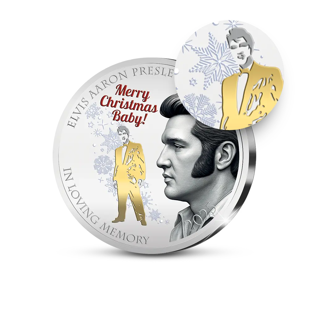 Den Ersten Prägung der Amerikanischen Gedenkausgabe „Elvis Presley, the Christmas Tribute 2025”