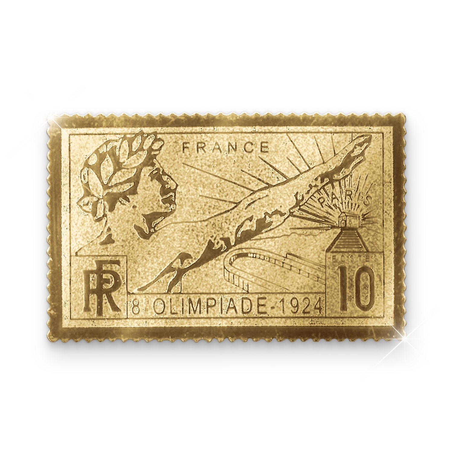 Die vergoldete Sonderbriefmarke „Paris 1924 France“
