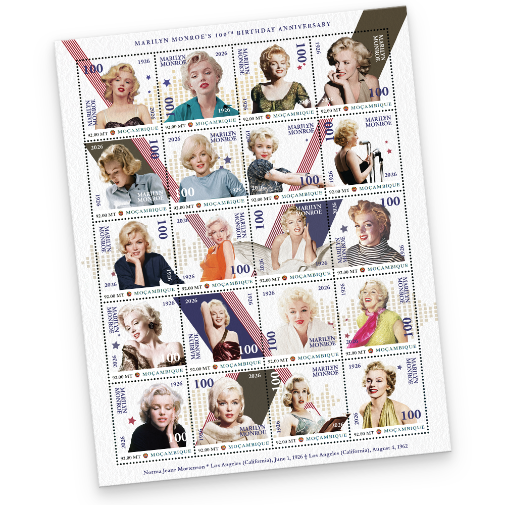 Den Briefmarkenbogen "Marilyn Monroe's 100th Birthday Anniversary"
