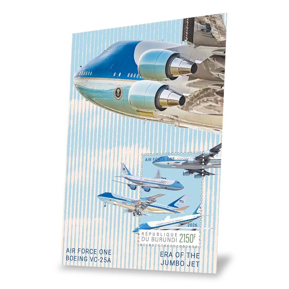 Das Briefmarkenset „Air Force One: A Presidential Legend“