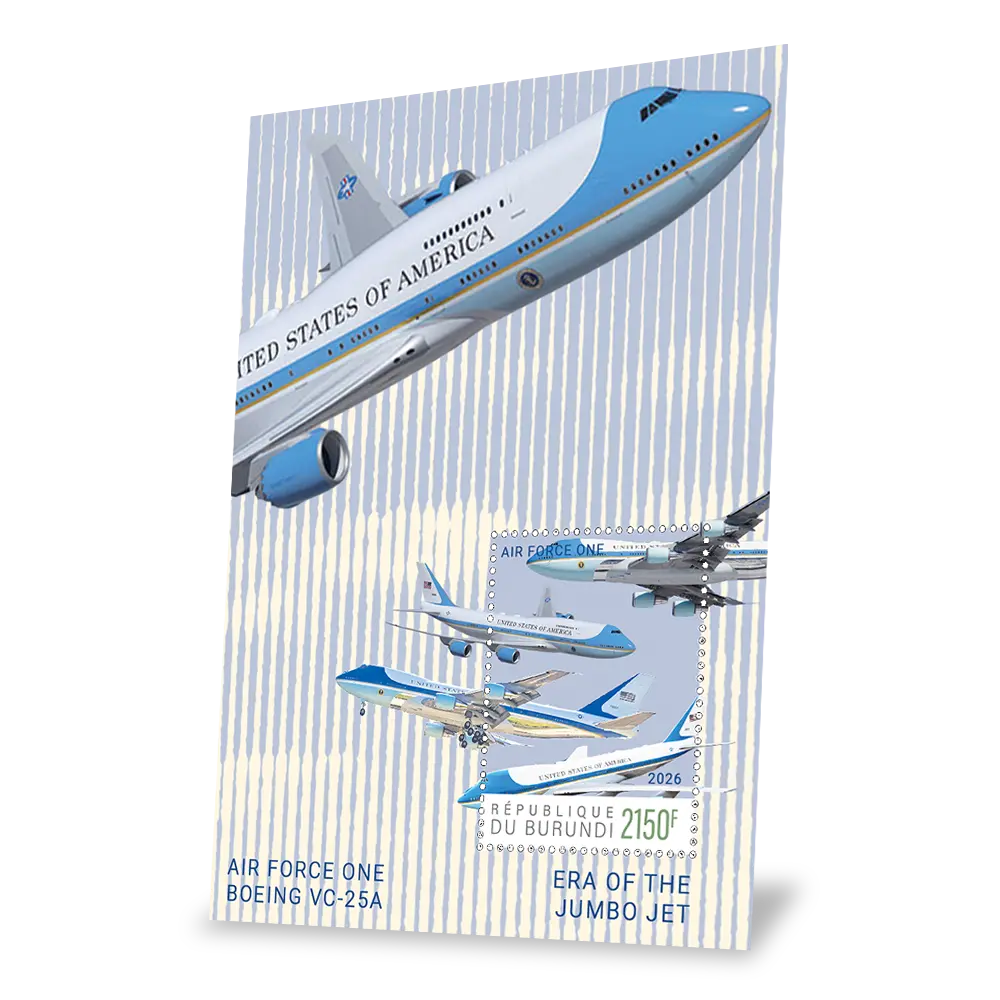 Das Briefmarkenset „Air Force One: A Presidential Legend“