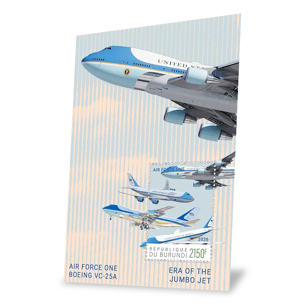 Das Briefmarkenset „Air Force One: A Presidential Legend“