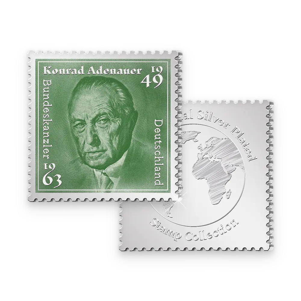 Die versilberte Jubiläumsbriefmarke „Konrad Adenauer“