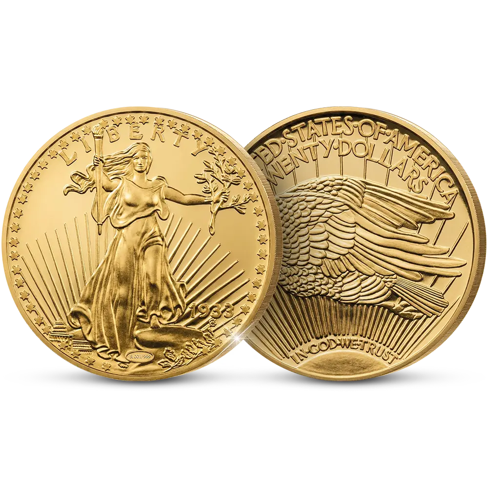 Die naturgetreue „Giant“-Nachprägung der kostbarsten Münze der Welt: „The USA 20 Gold-Dollar Double Eagle 1933 Coin“