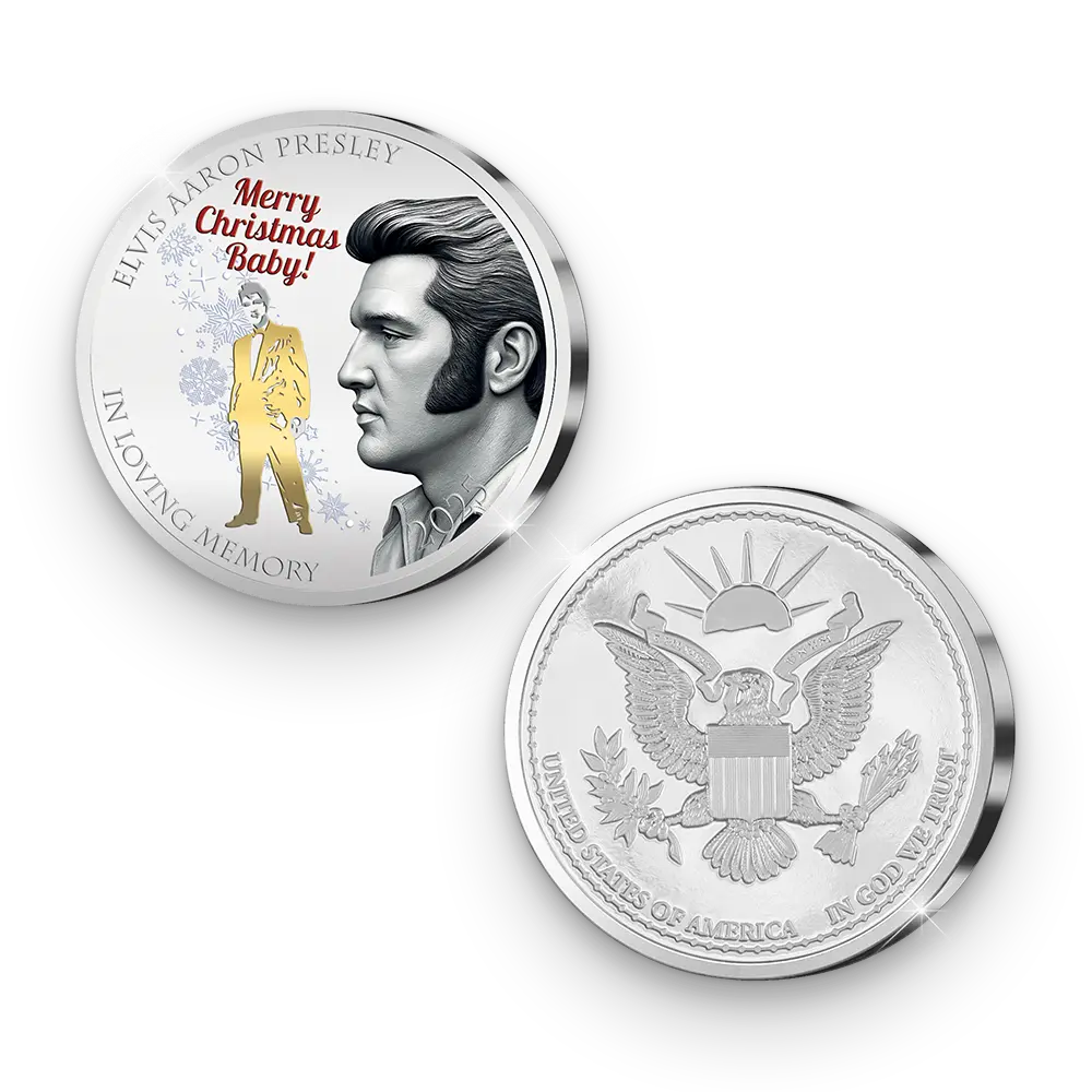 Den Ersten Prägung der Amerikanischen Gedenkausgabe „Elvis Presley, the Christmas Tribute 2025”