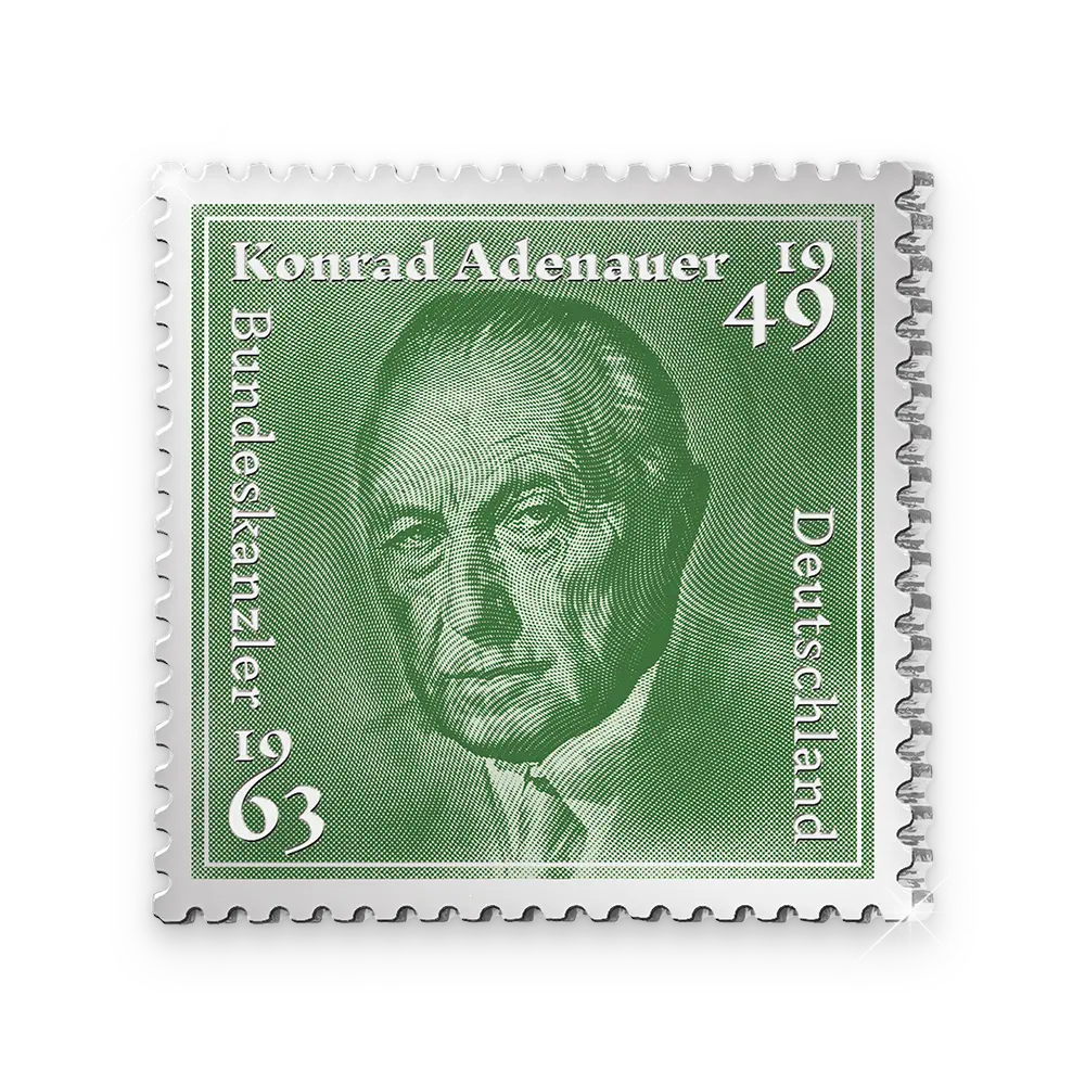 Die versilberte Jubiläumsbriefmarke „Konrad Adenauer“