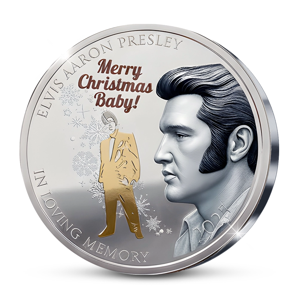 Den Ersten Prägung der Amerikanischen Gedenkausgabe „Elvis Presley, the Christmas Tribute 2025”