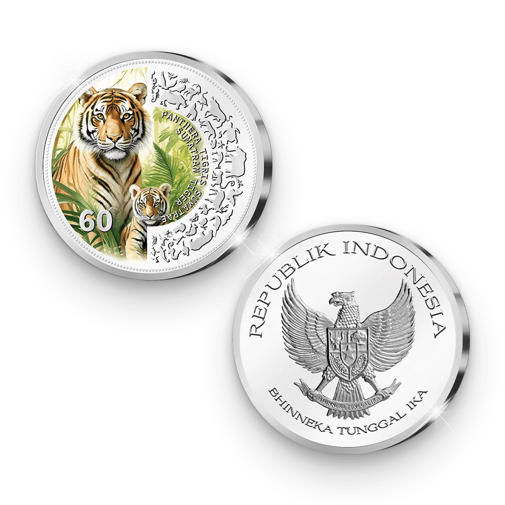 De Gratis verzilverde “Tijger met kind” Herdenkingsuitgifte van Indonesië - Edel Collecties