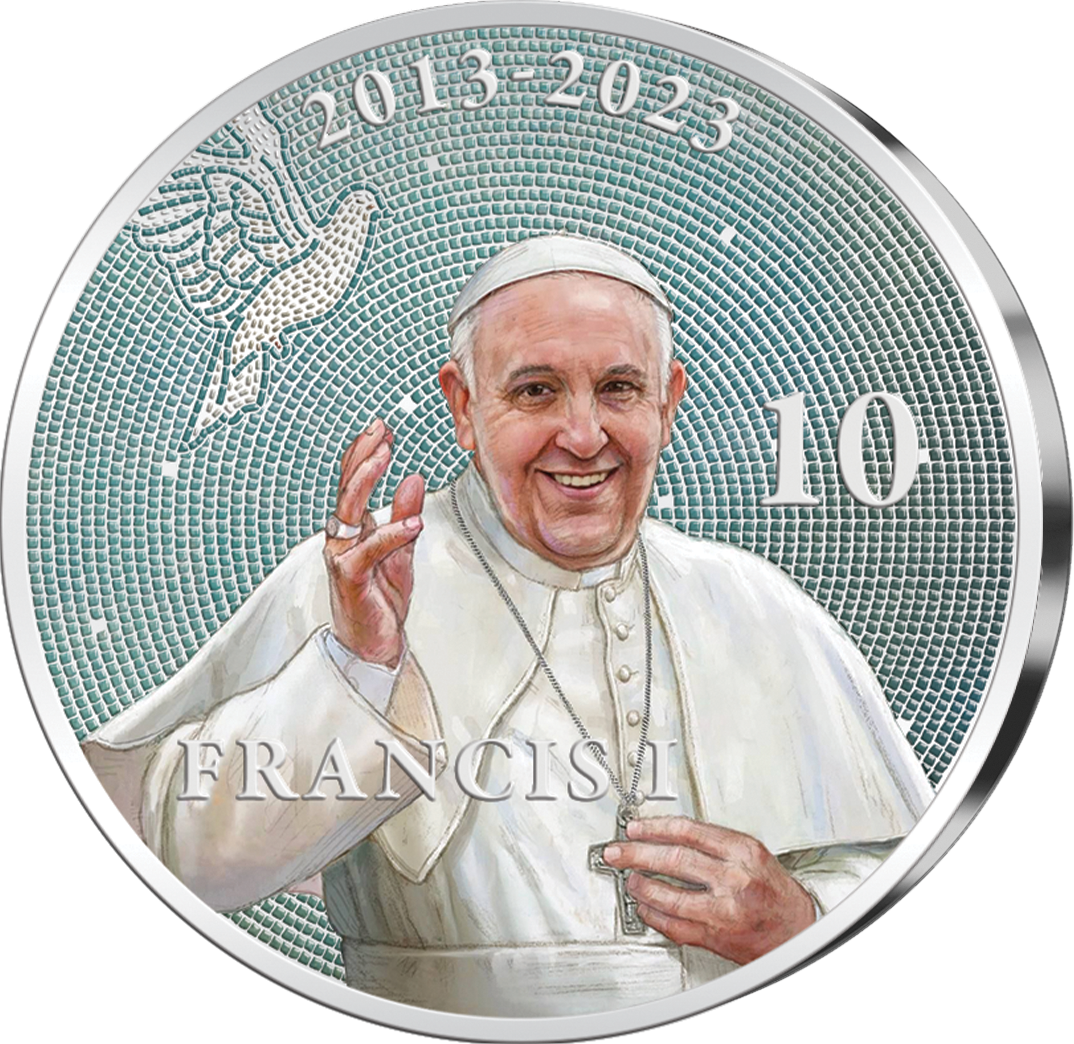 Die versilberte „Pope Francis 10th Anniversary Commemorative“ aus dem Vatikan