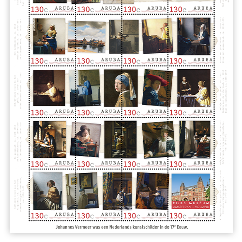 Der offizielle Briefmarkenbogen „Rijksmuseum Amsterdam und Vermeer“