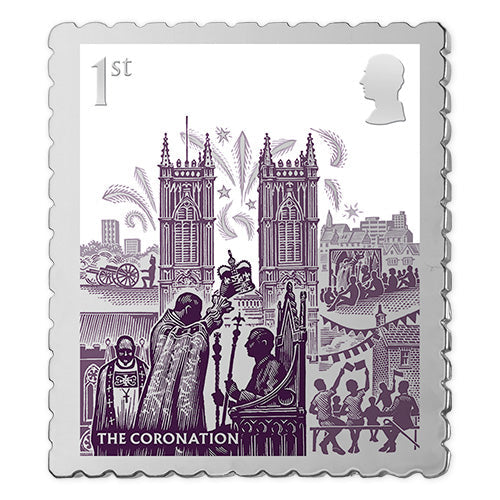 Die versilberte Replik der offiziellen “King Charles III Coronation Postage Stamp” von England