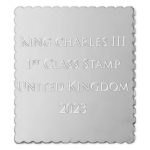 Die versilberte Replik der offiziellen “King Charles III Coronation Postage Stamp” von England