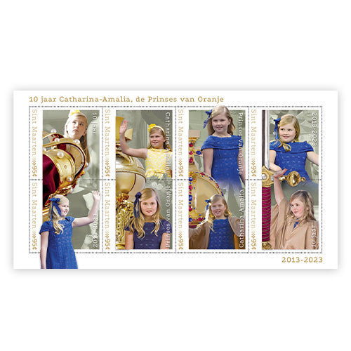 Der offizielle Briefmarkenbogen „10 Jahre Prinzessin von Oranien: Catharina-Amalia der Niederlande“ 2013-2023