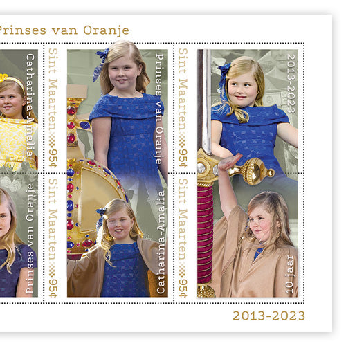 Der offizielle Briefmarkenbogen „10 Jahre Prinzessin von Oranien: Catharina-Amalia der Niederlande“ 2013-2023