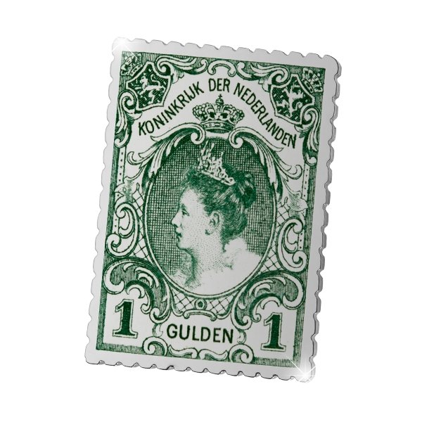 De Verzilverde Replica van de Officiële Koningin Wilhelmina Inhuldigingspostzegel uit 1898 - Edel Collecties