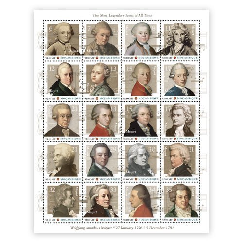 Het Officiële “Mozart Levensweg” Postzegelvel - Edel Collecties