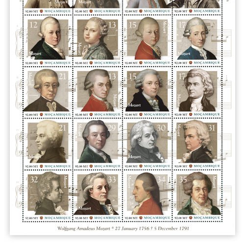 Het Officiële “Mozart Levensweg” Postzegelvel - Edel Collecties